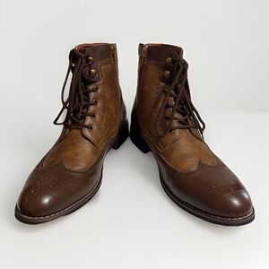 Polar Fox Jonah Boots Mens Sz 9-9.5 MPX808567‎ Brogue Wingtip Ankle Boots Zip